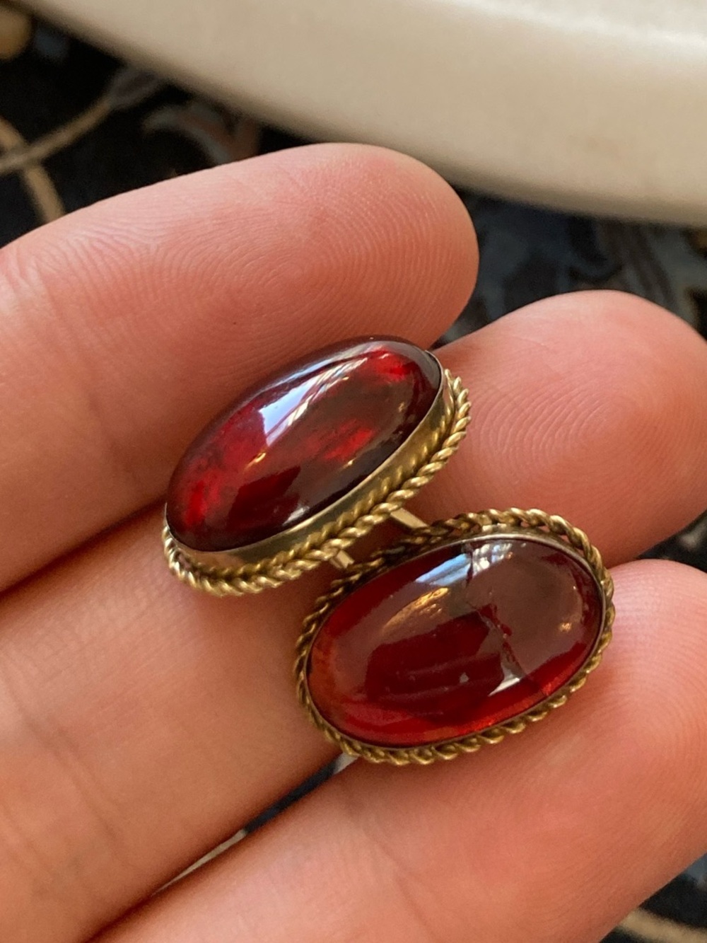 Antique Victorian Garnet Double Cabochon Cufflink Repurpose/Reuse
